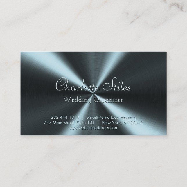 Personalised Radial Metallic Look - Light Blue Business Card (Front)