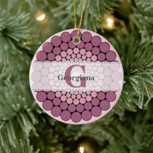 Personalised Radiant Dusky Rose Floral Dot Mandala Ceramic Tree Decoration