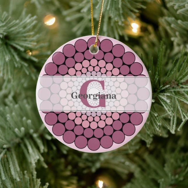 Personalised Radiant Dusky Rose Floral Dot Mandala Ceramic Tree Decoration (Tree)
