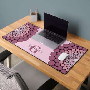 Personalised Radiant Dusky Rose Floral Dot Mandala Desk Mat