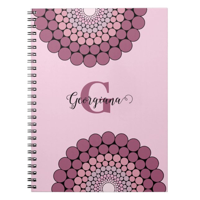 Personalised Radiant Dusky Rose Floral Dot Mandala Notebook (Front)