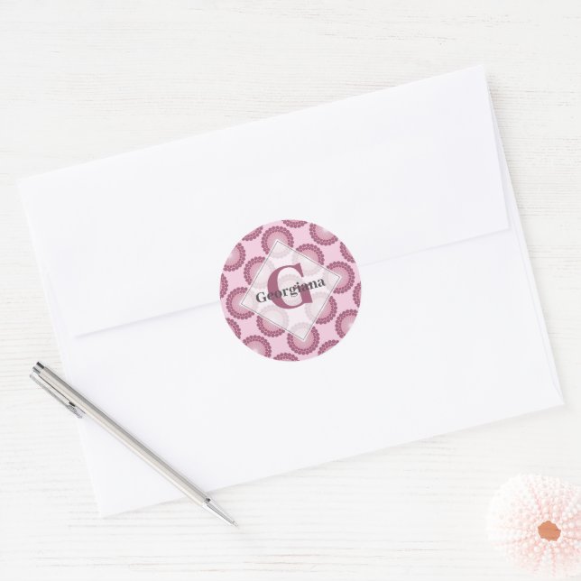 Personalised Radiant Dusky Rose Polka Dot Mandala Classic Round Sticker (Envelope)