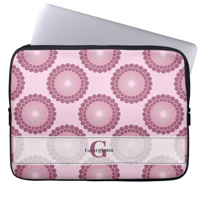 Personalised Radiant Dusky Rose Polka Dot Mandala Laptop Sleeve (Front)
