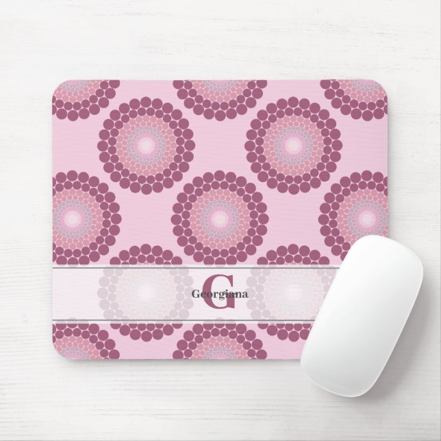 Personalised Radiant Dusky Rose Polka Dot Mandala Mouse Mat (With Mouse)