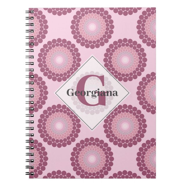 Personalised Radiant Dusky Rose Polka Dot Mandala Notebook (Front)