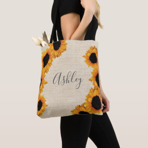 Personalised Radiant Sunflower Burlap Tote Bag