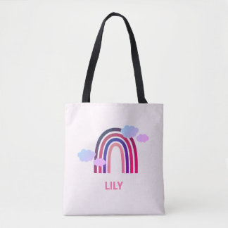 Personalised Rainbow and Clouds Tote Bag for Kids 