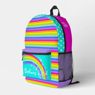 Personalised rainbow aqua purple kids school  printed backpack