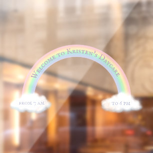 Personalised Rainbow Arch & Fluffy White Clouds Window Cling