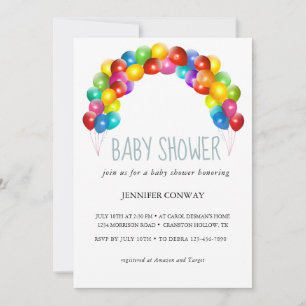 Personalised Rainbow Balloons Baby Shower Invitation