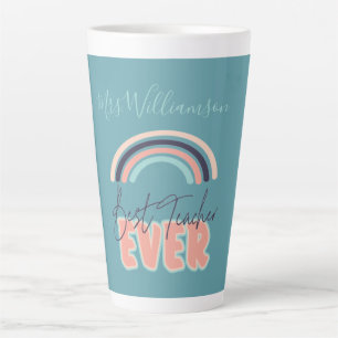 Personalised Rainbow Best Teacher Ever School Latte Mug