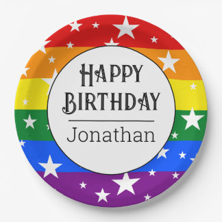 Personalised Rainbow Birthday Party Paper Plate