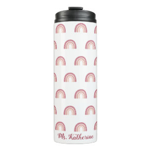 Personalised Rainbow Boho Pastel Pink Thermal Tumbler
