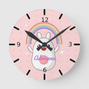 Personalised Rainbow Bunny Round Clock