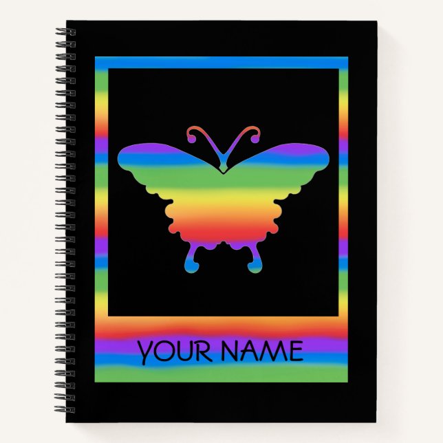 Personalised Rainbow Butterfly Spiral Notebook (Front)