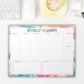 Personalised Rainbow Cloud Border, Weekly Planner Notepad