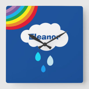 Personalised Rainbow, Clouds and Rain Square Wall Clock