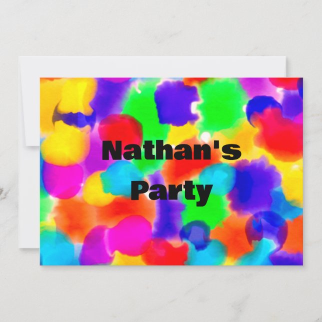 Personalised Rainbow Colour Splash  Invitation (Front)