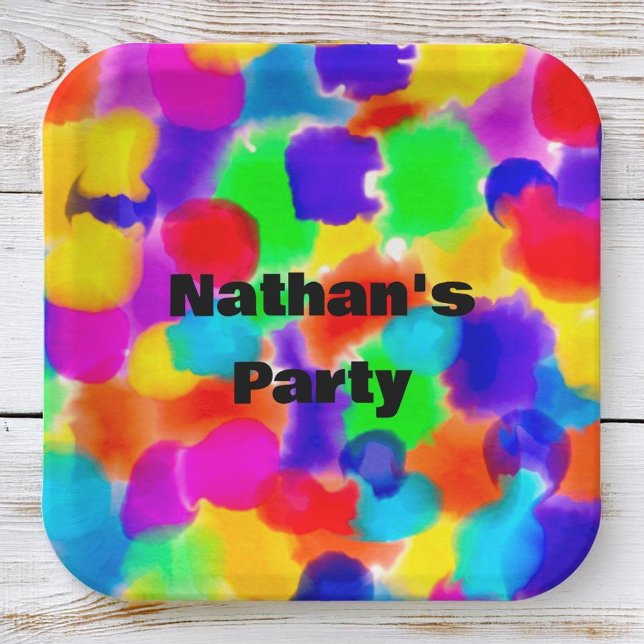 Personalised Rainbow colour splash  Paper Plate (Creator Uploaded)