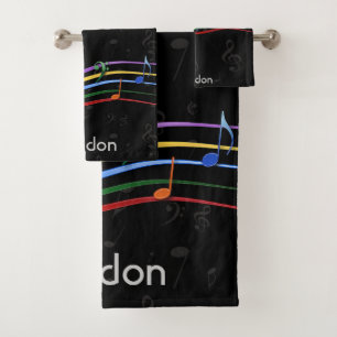 Personalised Rainbow Coloured Music Notes Bath Towel Set