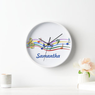 Personalised Rainbow Coloured Music Notes Wall Clock
