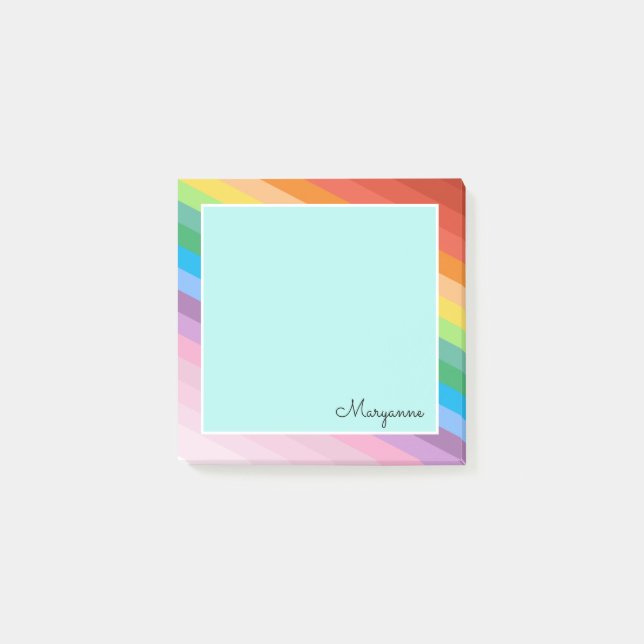 Personalised Rainbow Coloured Stripes Name Post-it Notes (Front)