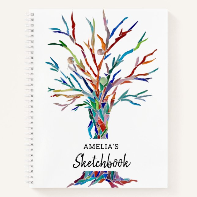 Personalised Rainbow Coloured Tree Notebook (Front)