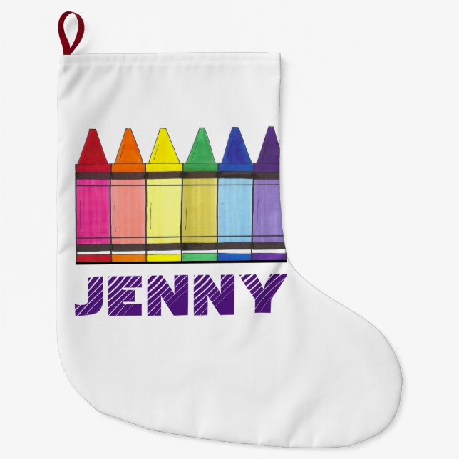 Personalised Rainbow Crayon Artist Pride Art Large Christmas Stocking (Front)