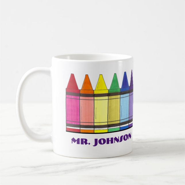 Personalised Rainbow Crayons Art Teacher Artist Coffee Mug (Left)