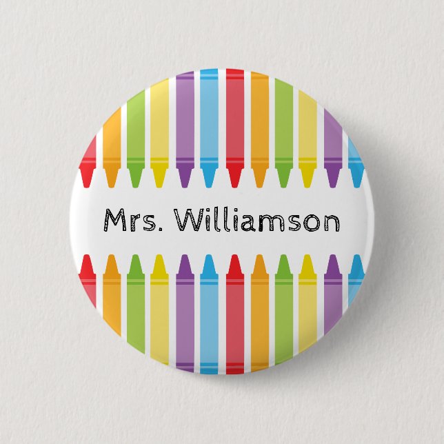 Personalised Rainbow Crayons Teacher Appreciation 6 Cm Round Badge (Front)