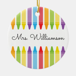 Personalised Rainbow Crayons Teacher Appreciation Ceramic Tree Decoration
