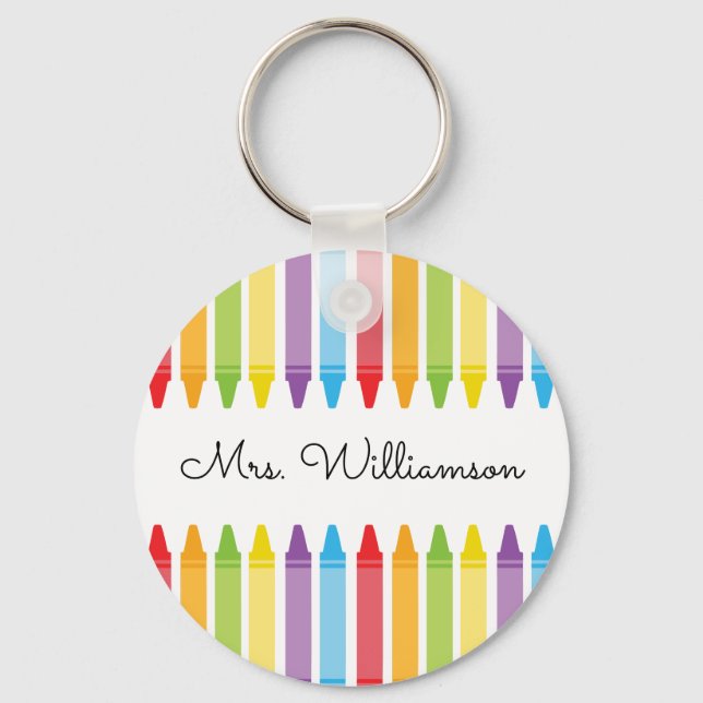 Personalised Rainbow Crayons Teacher Appreciation Key Ring (Front)