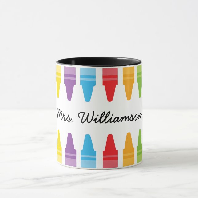 Personalised Rainbow Crayons Teacher Appreciation  Mug (Center)
