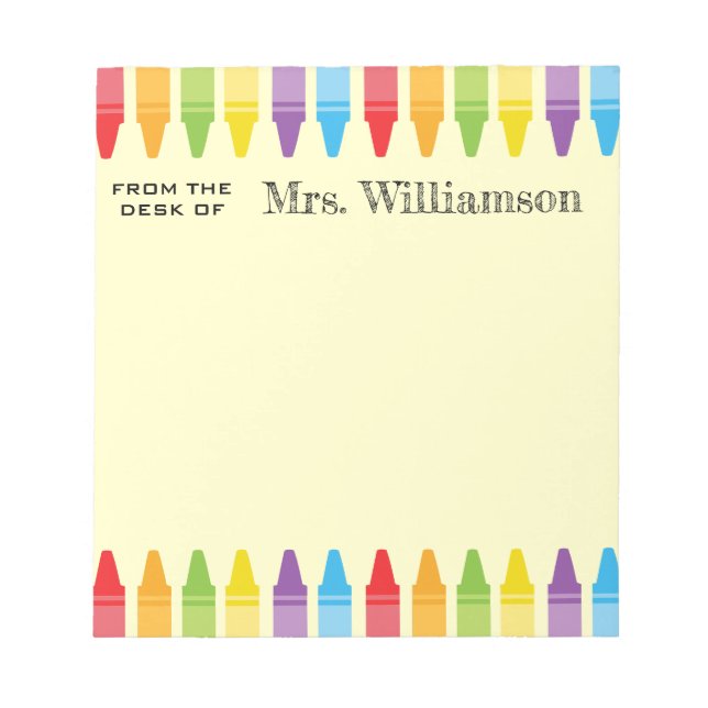 Personalised Rainbow Crayons Teacher Appreciation Notepad (Front)