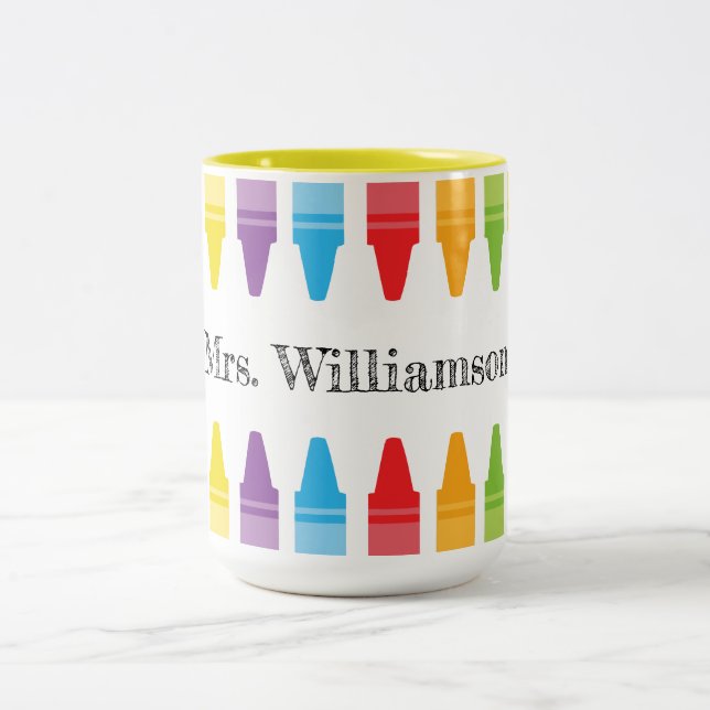 Personalised Rainbow Crayons Teacher Appreciation  Two-Tone Coffee Mug (Center)