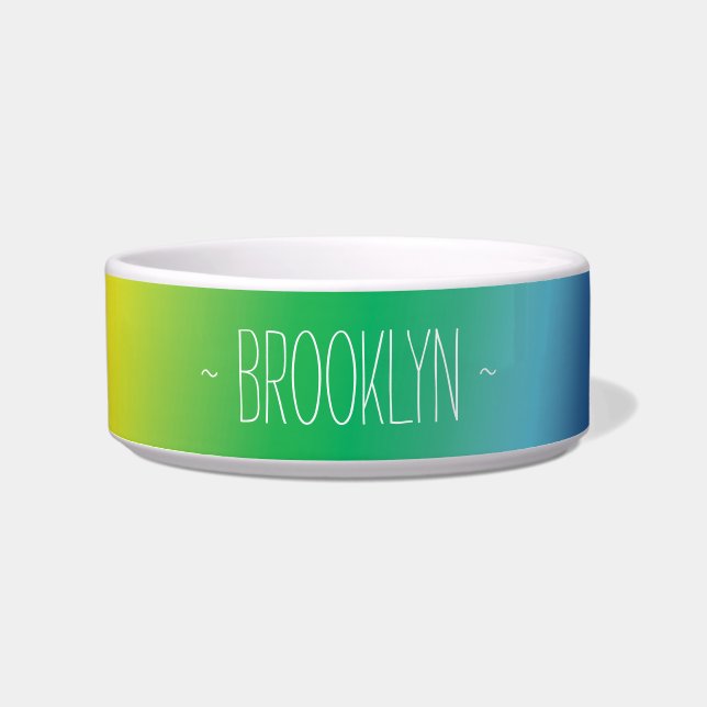 Personalised rainbow custom name text cute dog cat bowl (Front)