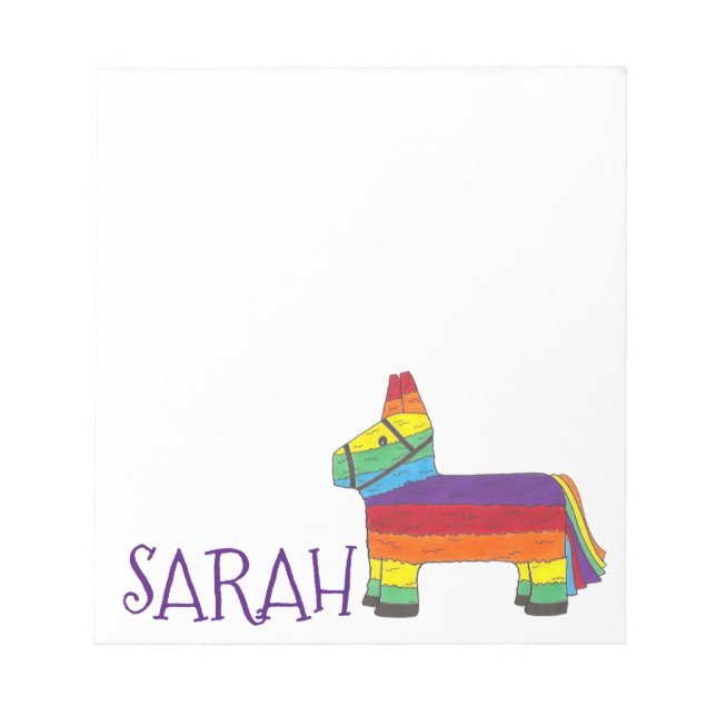 Personalised Rainbow Donkey Piñata Birthday Party Notepad (Front)