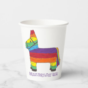 Personalised Rainbow Donkey Piñata Birthday Party Paper Cups