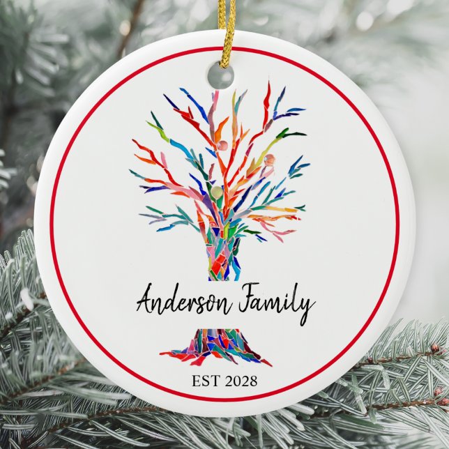 Personalised Rainbow Family Tree Ceramic Tree Decoration (Creator Uploaded)