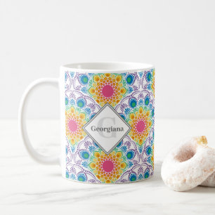 Personalised Rainbow Floral Fountain Art Deco Coffee Mug