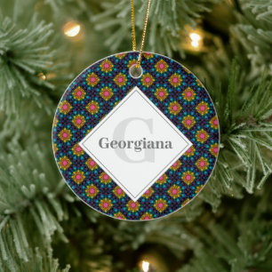Personalised Rainbow Floral Fountain Art Deco Fans Ceramic Tree Decoration