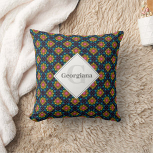 Personalised Rainbow Floral Fountain Art Deco Fans Cushion