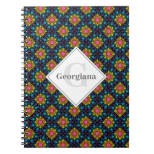 Personalised Rainbow Floral Fountain Art Deco Fans Notebook