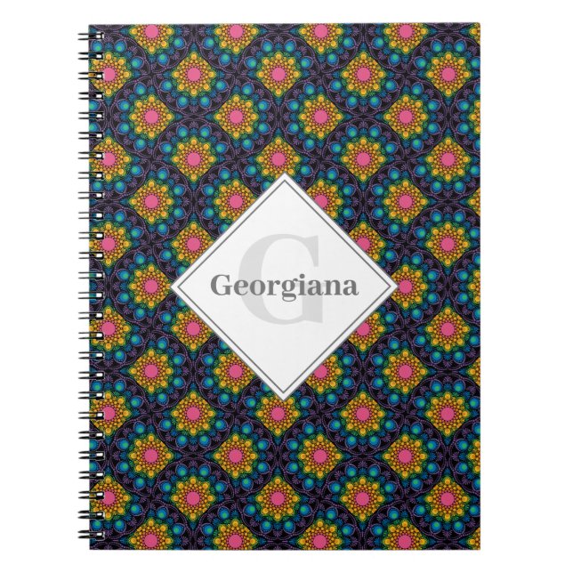 Personalised Rainbow Floral Fountain Art Deco Fans Notebook (Front)