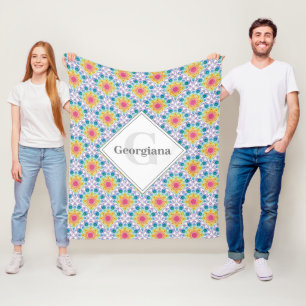 Personalised Rainbow Floral Fountain Art Deco Fleece Blanket