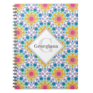 Personalised Rainbow Floral Fountain Art Deco Notebook
