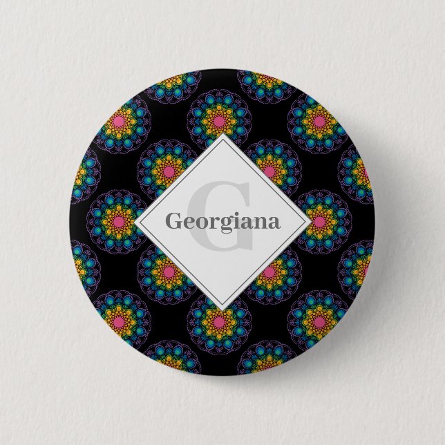Personalised Rainbow Floral Polka Dot Mandala 6 Cm Round Badge (Front)