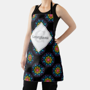 Personalised Rainbow Floral Polka Dot Mandala Apron