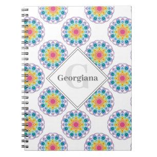 Personalised Rainbow Floral Polka Dots Mandala Notebook