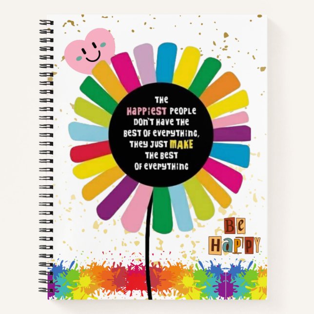 Personalised Rainbow-Flower vibrant Spiral Notebook (Front)